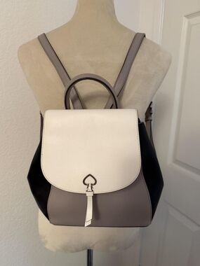 kate spade Colorblock Leather Backpack in White, Taupe & Black